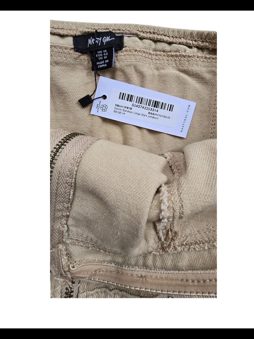 Nasty Gal Colorblock Cargo Jumpsuit NWT Strapless Wide Leg Utility Jumpsuit Size - Picture 10 of 11
